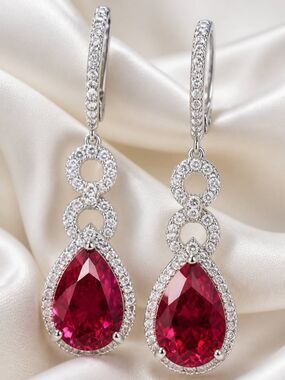 🩵NIB Red Ruby 8 Carat Lab Created Drop Earrings